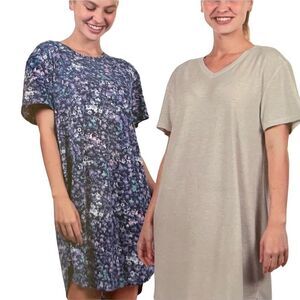 Natori 2 pack sleep shirt one is floral blue print and the other gray size small